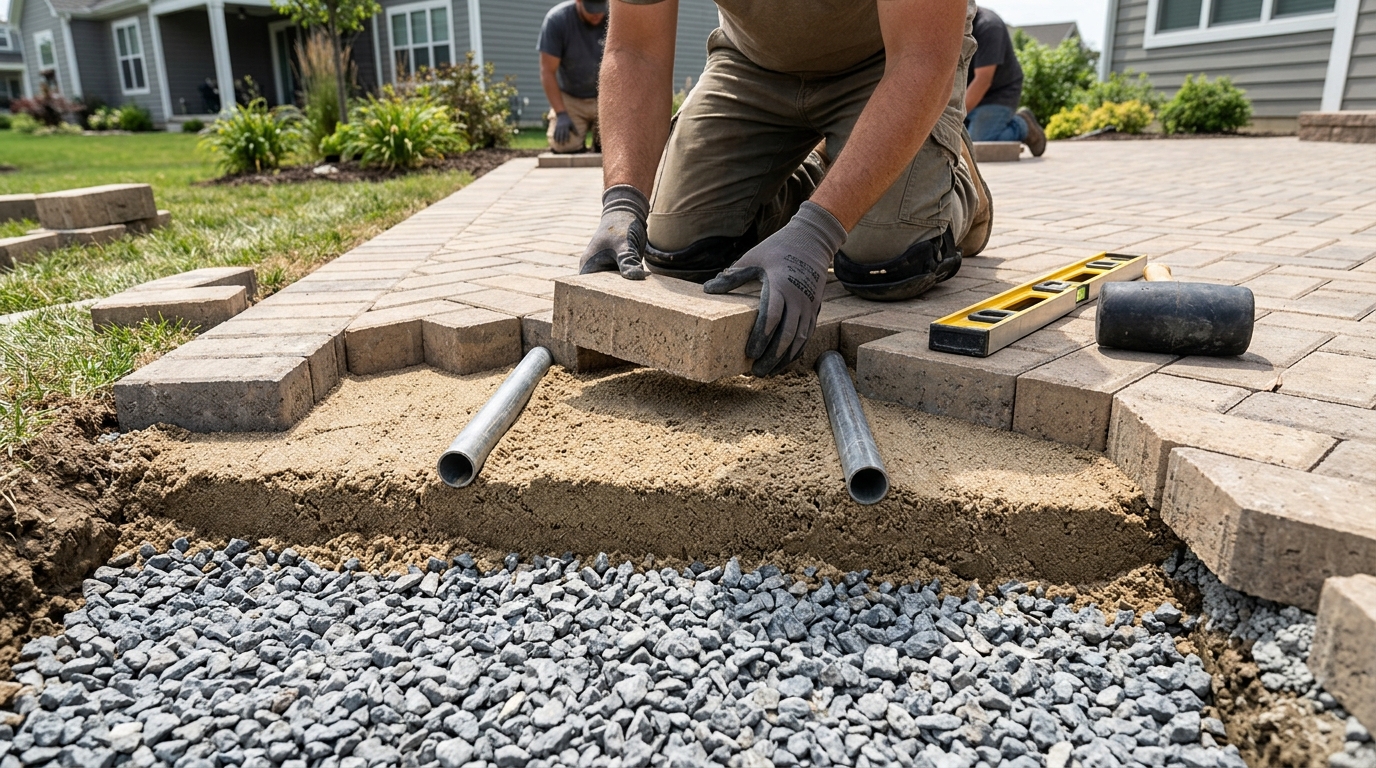 Trade Hardscape Screeding Setup: 1-Inch Outside Diameter Steel Rails and Box Screed Board